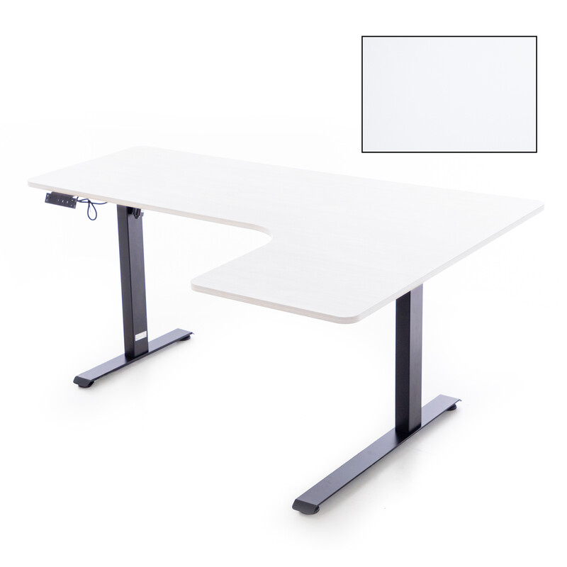 Birou reglabil pe înălțime UNIZDRAV 160x110 cm, alb - colț dreapta