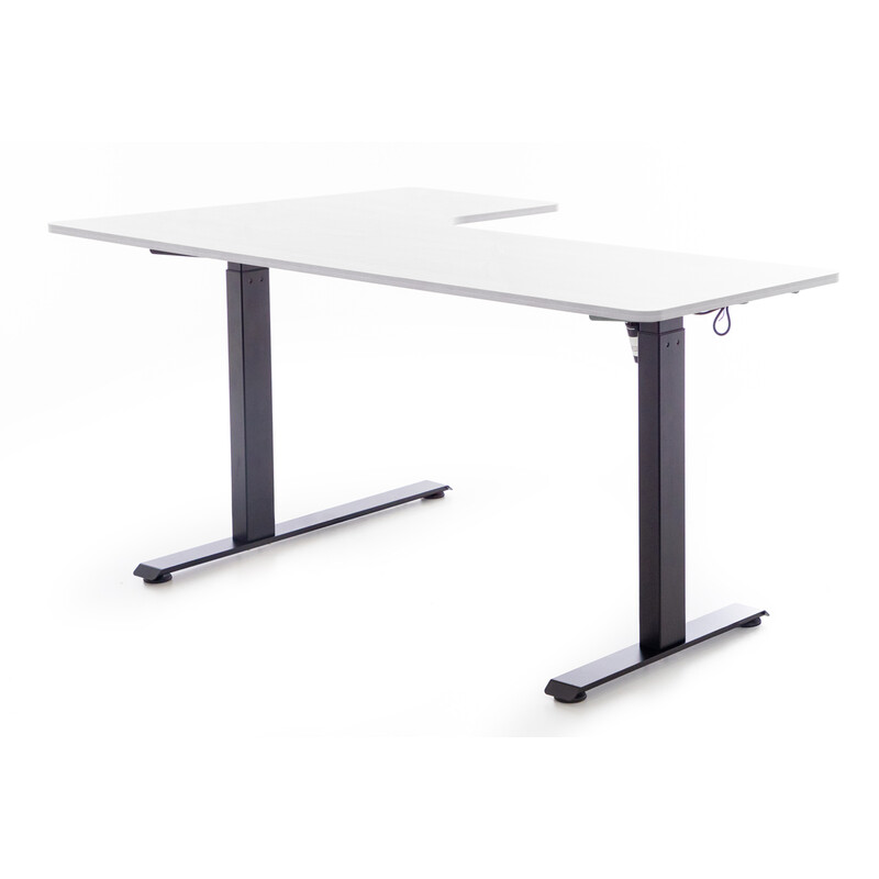 Birou reglabil pe înălțime UNIZDRAV 160x110 cm, alb - colț dreapta