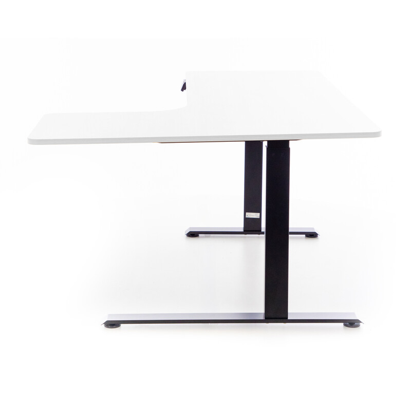 Birou reglabil pe înălțime UNIZDRAV 160x110 cm, alb - colț dreapta