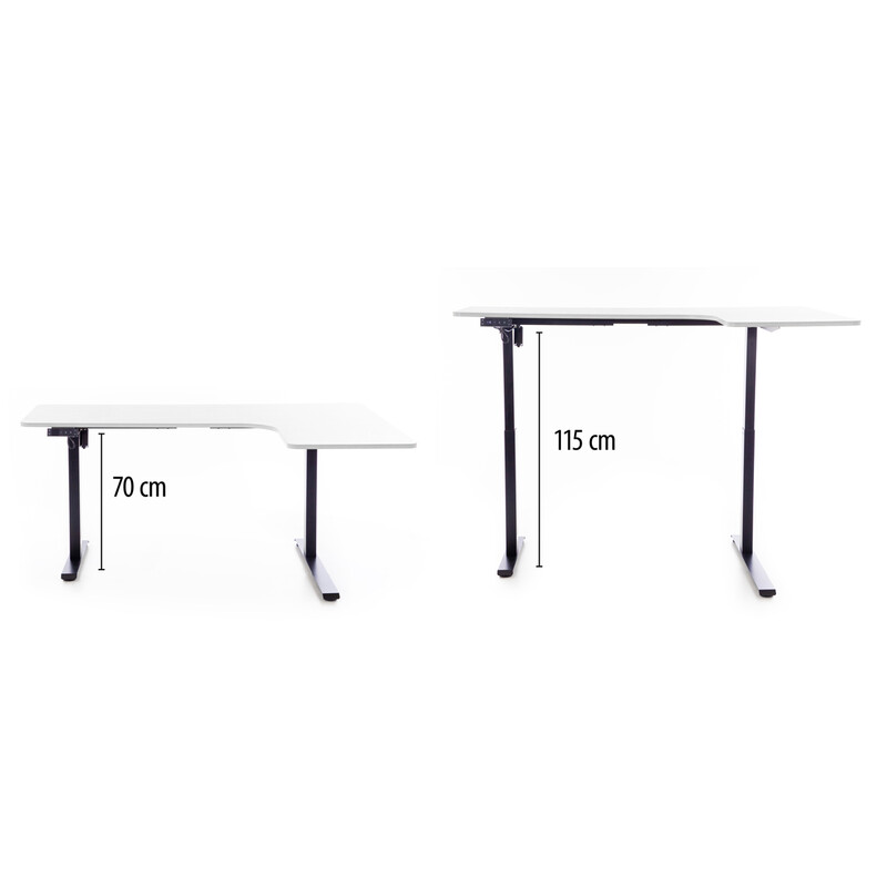 Birou reglabil pe înălțime UNIZDRAV 160x110 cm, alb - colț dreapta