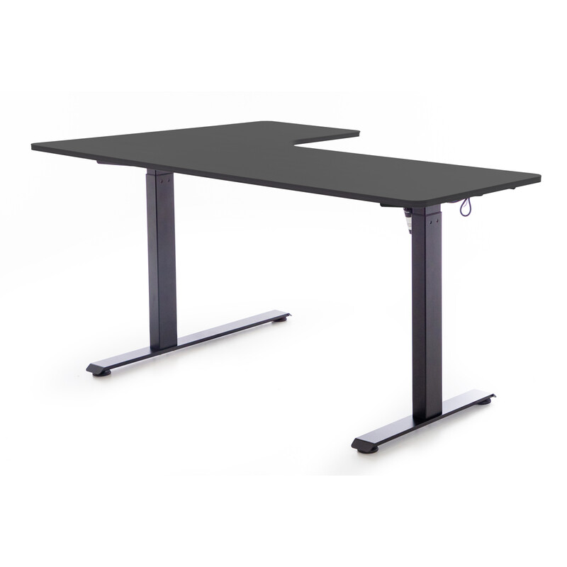 Birou reglabil pe înălțime UNIZDRAV 160x110 cm, neagru - colț dreapta
