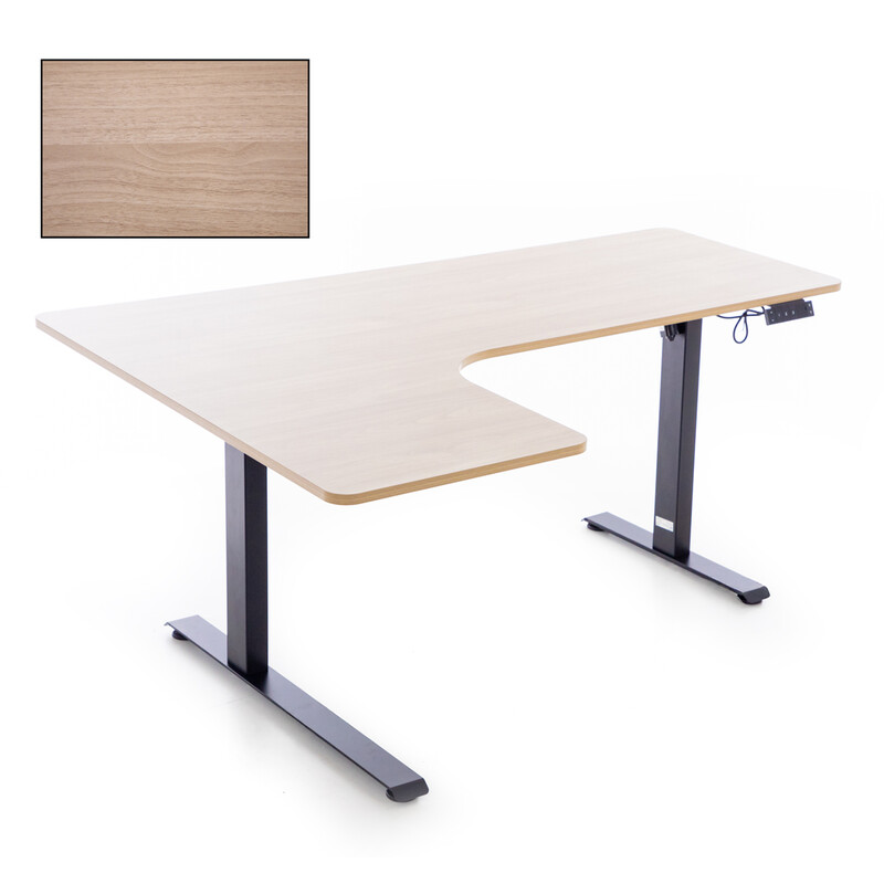 Birou reglabil pe înălțime UNIZDRAV 160x110 cm, stejar maro - colț stâng