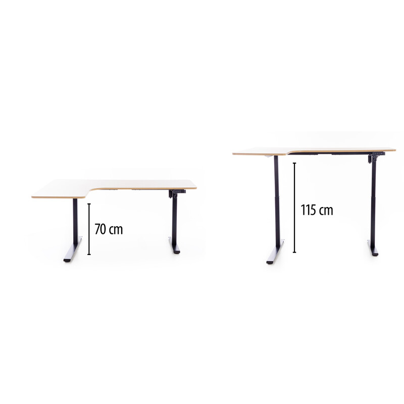 Birou reglabil pe înălțime UNIZDRAV 160x110 cm, stejar maro - colț stâng