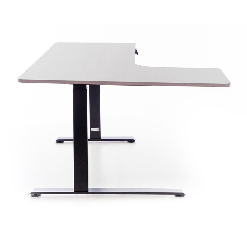 Birou reglabil pe înălțime UNIZDRAV 160x110 cm, gri - colț stâng