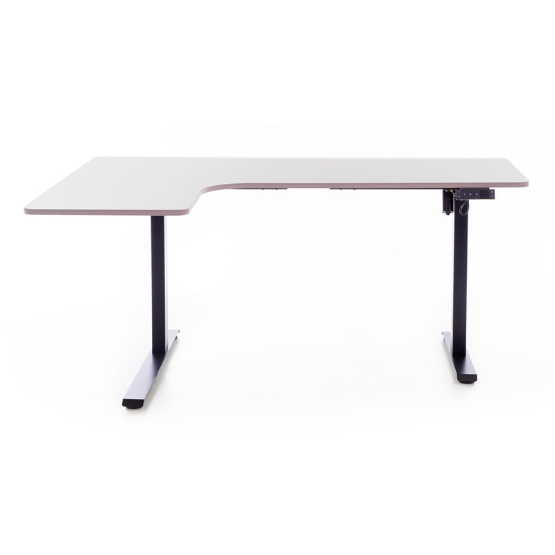 Birou reglabil pe înălțime UNIZDRAV 160x110 cm, gri - colț stâng