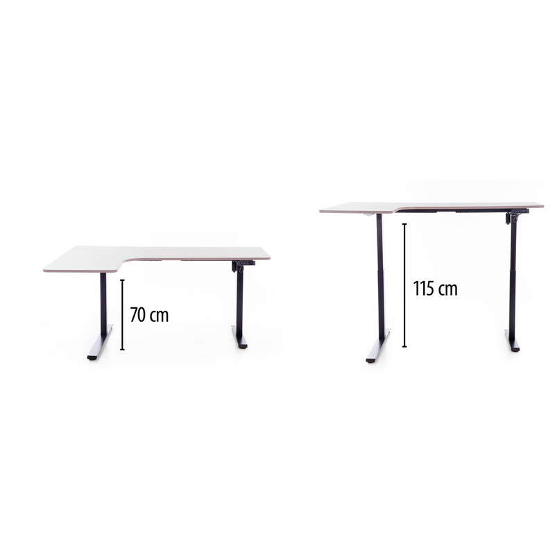 Birou reglabil pe înălțime UNIZDRAV 160x110 cm, gri - colț stâng