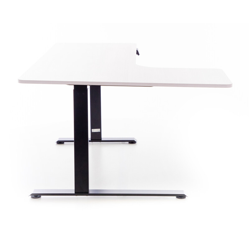 Birou reglabil pe înălțime UNIZDRAV 160x110 cm, alb - colț stâng