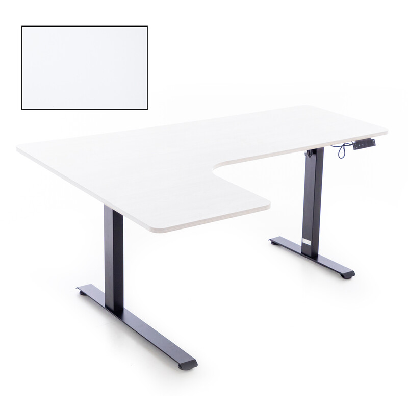 Birou reglabil pe înălțime UNIZDRAV 160x110 cm, alb - colț stâng