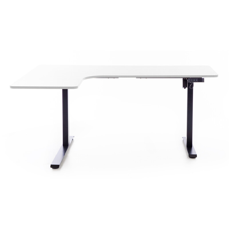 Birou reglabil pe înălțime UNIZDRAV 160x110 cm, alb - colț stâng