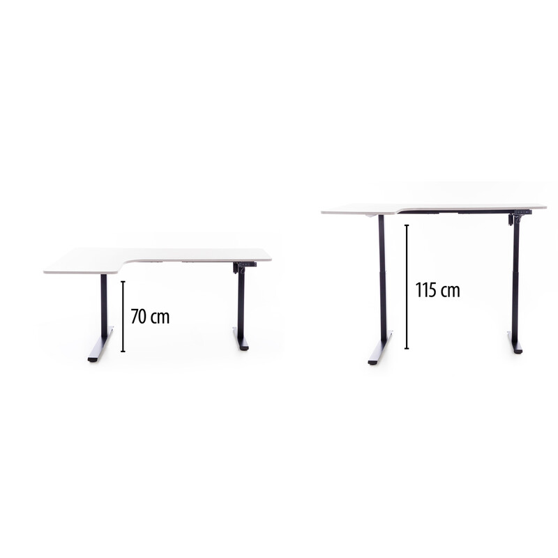 Birou reglabil pe înălțime UNIZDRAV 160x110 cm, alb - colț stâng