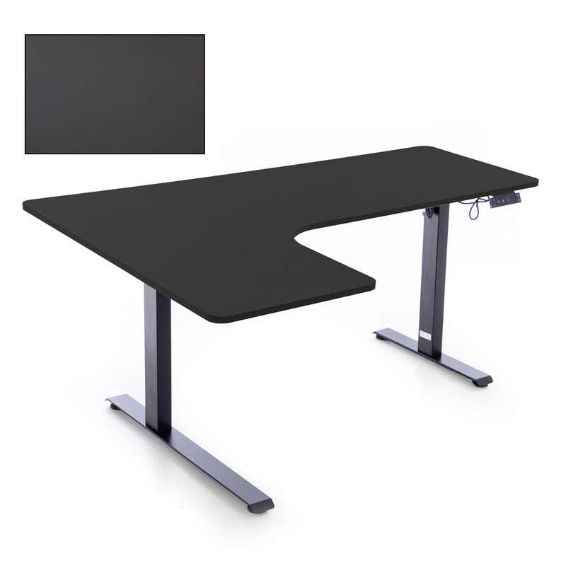 Birou reglabil pe înălțime UNIZDRAV 160x110 cm, neagru - colț stâng