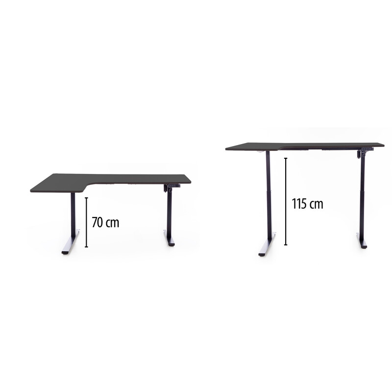 Birou reglabil pe înălțime UNIZDRAV 160x110 cm, neagru - colț stâng