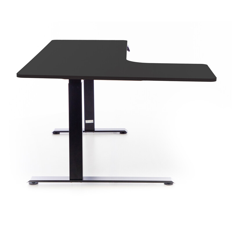 Birou reglabil pe înălțime UNIZDRAV 160x110 cm, neagru - colț stâng