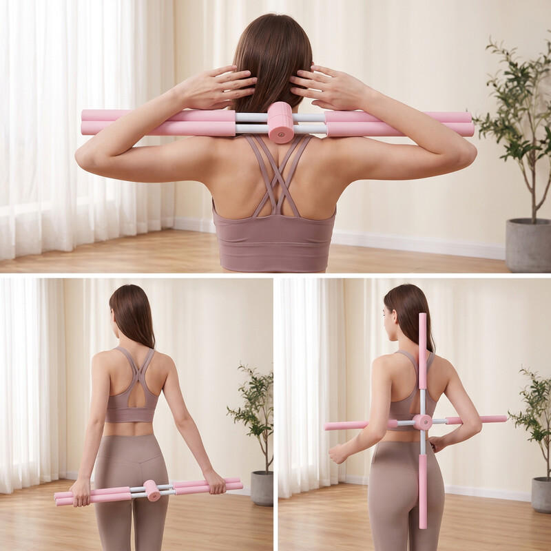 Baston de yoga pentru stretching și corectarea posturii, roz