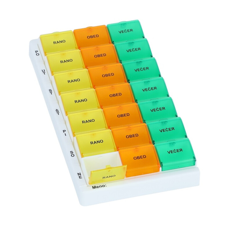 Dozator de medicamente colorat - săptămânal, T03